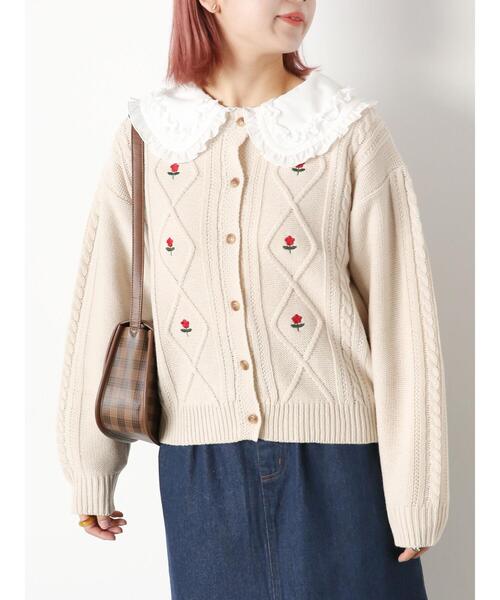 ehka sopo（エヘカソポ）の「ケーブル刺繍カーディガン（カーディガン