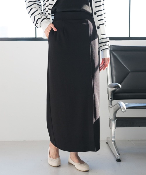 ★2024FW新作★GROVE★RENDER WORK SKIRT HERG1 WOMENS SPORTEX DUAL FABRIC TUCK SKIRT