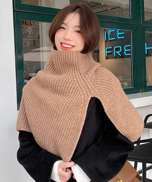 リブニット タートルネック ネックウォーマー スヌード（ネック  