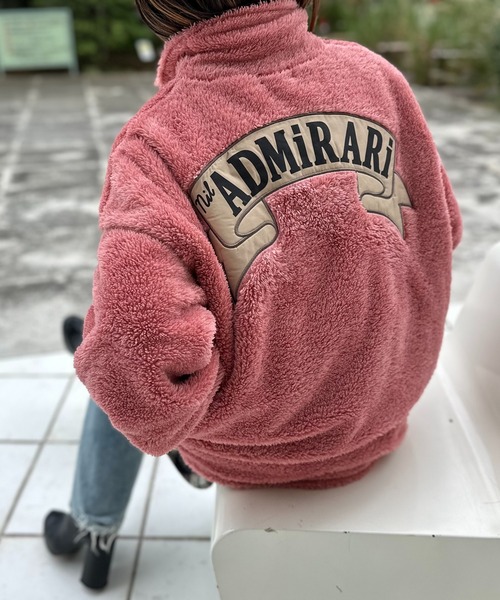 mi via loca(ミヴィアロカ)の「バックモチーフロゴ刺繍 ボア ドロスト ハーフジップ プルオーバー(スウェット・レディース・チャコールグレー/ベージュ/ピンク・FREE)」の5枚目の写真