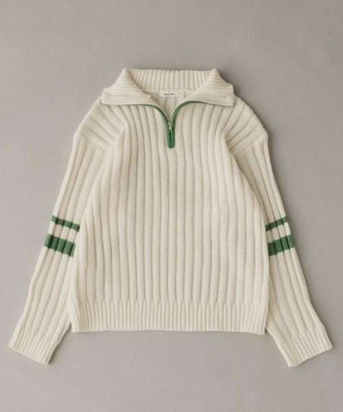 Adoon plain(アドーンプレーン)の「畦編みラインハーフジップニット(ニット/セーター・メンズ・ネイビー/アイボリー・LARGE/MEDIUM)」の1枚目の写真