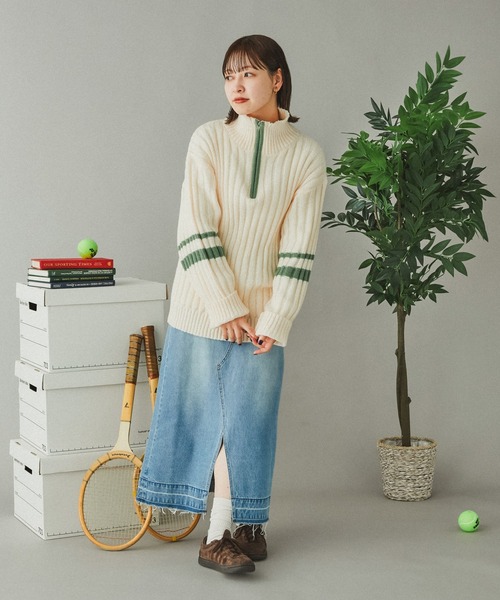 Adoon plain(アドーンプレーン)の「畦編みラインハーフジップニット(ニット/セーター・メンズ・ネイビー/アイボリー・LARGE/MEDIUM)」の8枚目の写真