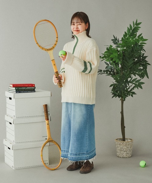 Adoon plain(アドーンプレーン)の「畦編みラインハーフジップニット(ニット/セーター・メンズ・ネイビー/アイボリー・LARGE/MEDIUM)」の9枚目の写真