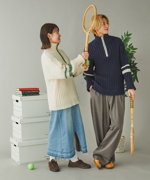 Adoon plain(アドーンプレーン)の「畦編みラインハーフジップニット(ニット/セーター・メンズ・ネイビー/アイボリー・LARGE/MEDIUM)」の16枚目の写真