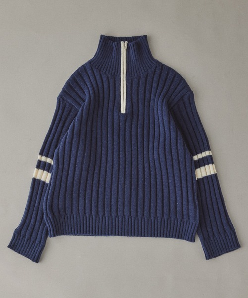 Adoon plain(アドーンプレーン)の「畦編みラインハーフジップニット(ニット/セーター・メンズ・ネイビー/アイボリー・LARGE/MEDIUM)」の18枚目の写真