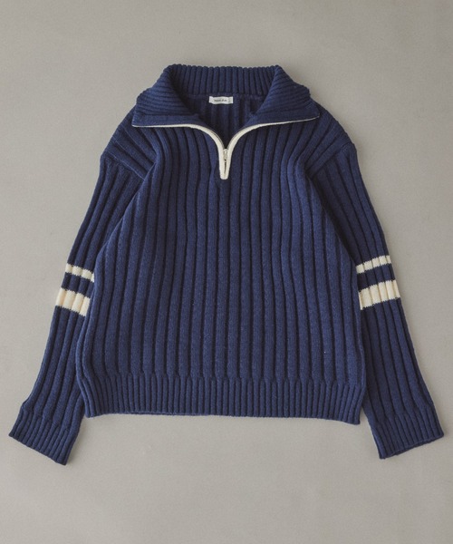 Adoon plain(アドーンプレーン)の「畦編みラインハーフジップニット(ニット/セーター・メンズ・ネイビー/アイボリー・LARGE/MEDIUM)」の20枚目の写真