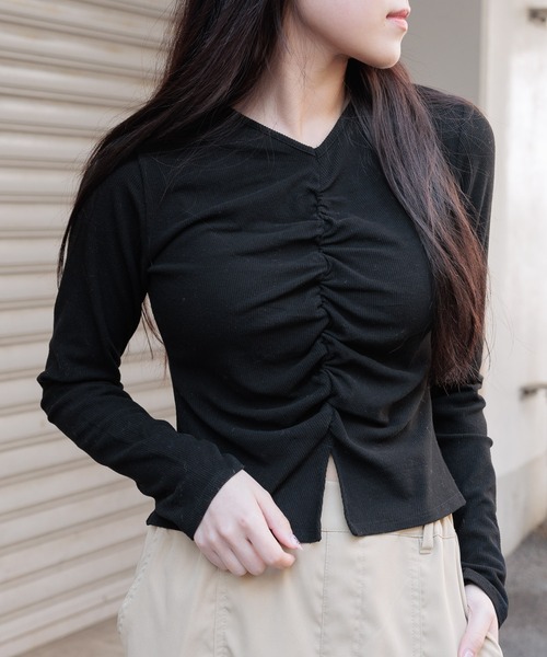 3.3 Field Trip (3.3フィールドトリップ)の「3.3 Field Trip/リブシャーリングロングスリーブT 2995581(Tシャツ/カットソー・レディース・チャコール/ブラック/クリーム・FREE)」の1枚目の写真