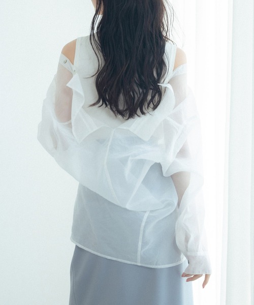 SAISON DE PAPILLON(セゾンドパピヨン)の「シアーシャツ×ノースリーブニット2点セット(シャツ/ブラウス・レディース・ホワイト/ブラック・M/L)」の8枚目の写真