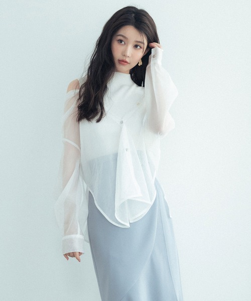 SAISON DE PAPILLON(セゾンドパピヨン)の「シアーシャツ×ノースリーブニット2点セット(シャツ/ブラウス・レディース・ホワイト/ブラック・M/L)」の10枚目の写真