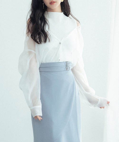 SAISON DE PAPILLON(セゾンドパピヨン)の「シアーシャツ×ノースリーブニット2点セット(シャツ/ブラウス・レディース・ホワイト/ブラック・M/L)」の11枚目の写真