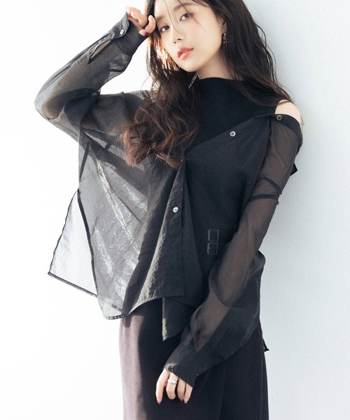 SAISON DE PAPILLON シアーシャツ ノースリーブニットセット SAISON DE PAPILLON ニット シアーシャツ×ノースリーブニット2点