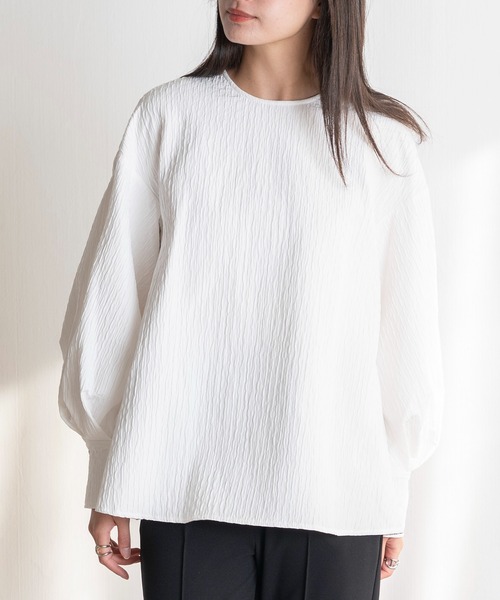 EUCLAID（エウクレイド）の「ふくれジャカードブラウス（シャツ/ブラウス・レディース・ブラック/ホワイト・38）」の3枚目の写真