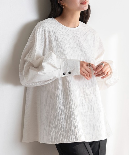 EUCLAID（エウクレイド）の「ふくれジャカードブラウス（シャツ/ブラウス・レディース・ブラック/ホワイト・38）」の4枚目の写真