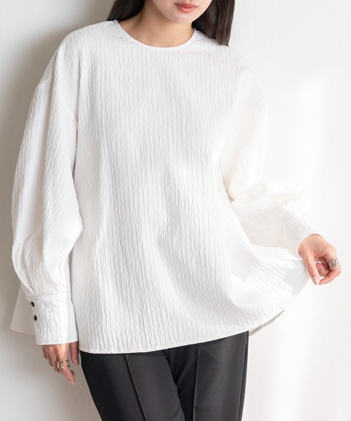 EUCLAID（エウクレイド）の「ふくれジャカードブラウス（シャツ/ブラウス・レディース・ブラック/ホワイト・38）」の5枚目の写真