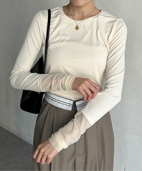 Thevon（ゼボン）の「袖先シアー切替リブプルオーバー（Tシャツ/カットソー・レディース・イエロー/アイボリー/ブラック・FREE）」の2枚目の写真