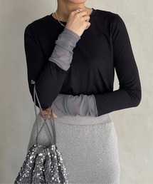 袖先シアー切替リブプルオーバー