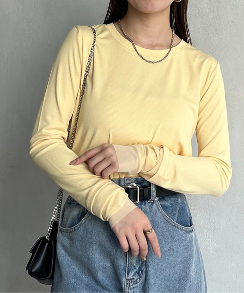 Thevon（ゼボン）の「袖先シアー切替リブプルオーバー（Tシャツ/カットソー・レディース・イエロー/アイボリー/ブラック・FREE）」の4枚目の写真