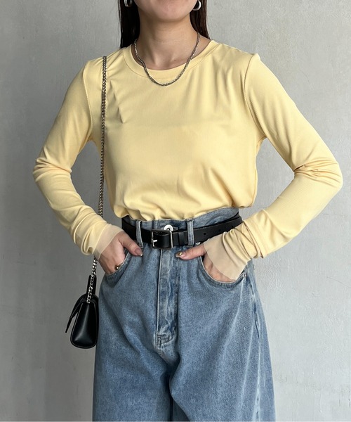 Thevon（ゼボン）の「袖先シアー切替リブプルオーバー（Tシャツ/カットソー・レディース・イエロー/アイボリー/ブラック・FREE）」の5枚目の写真