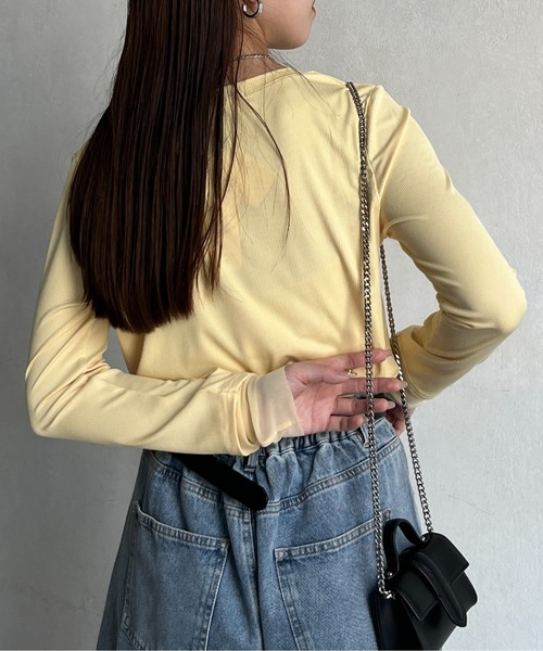 Thevon（ゼボン）の「袖先シアー切替リブプルオーバー（Tシャツ/カットソー・レディース・イエロー/アイボリー/ブラック・FREE）」の6枚目の写真