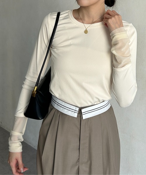 Thevon（ゼボン）の「袖先シアー切替リブプルオーバー（Tシャツ/カットソー・レディース・イエロー/アイボリー/ブラック・FREE）」の11枚目の写真