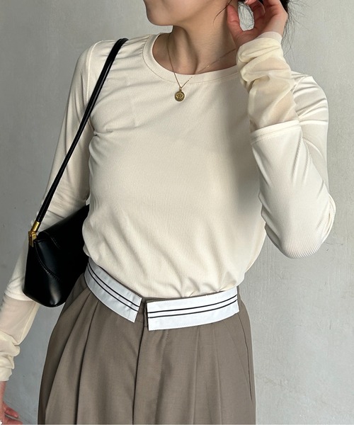 Thevon（ゼボン）の「袖先シアー切替リブプルオーバー（Tシャツ/カットソー・レディース・イエロー/アイボリー/ブラック・FREE）」の15枚目の写真