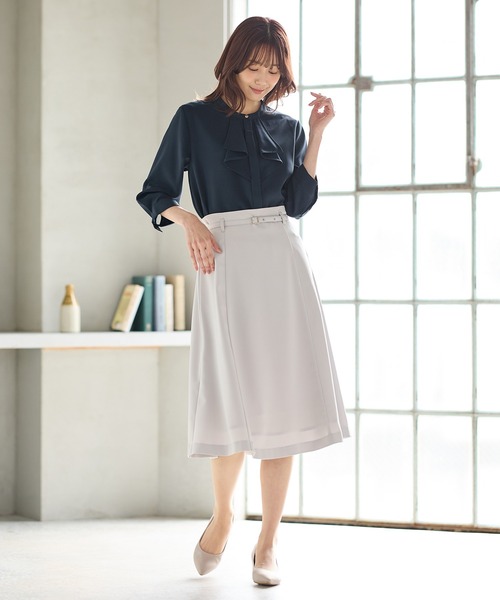 Honeys（ハニーズ）の「ベルト付フレアスカート（スカート・レディース・ベージュ/ネイビー/グレイッシュベージュ/ブラック・M/S/3L/LL/L）」の10枚目の写真