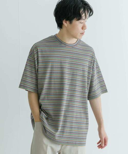 URBAN RESEARCH（アーバンリサーチ）の「マルチボーダーオーバーTシャツ（Tシャツ/カットソー・メンズ・グレー/チャコールグレー/ブラック・MEDIUM/X-LARGE/LARGE）」の4枚目の写真