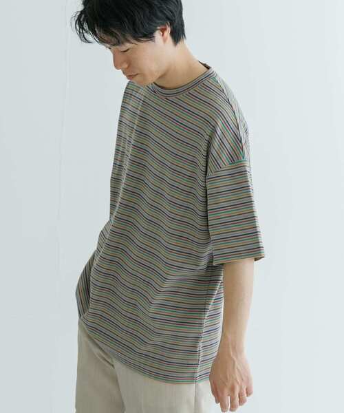 URBAN RESEARCH（アーバンリサーチ）の「マルチボーダーオーバーTシャツ（Tシャツ/カットソー・メンズ・グレー/チャコールグレー/ブラック・MEDIUM/X-LARGE/LARGE）」の5枚目の写真