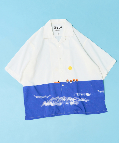 417 EDIFICE（フォーワンセブンエディフィス）の「【Alice Des】 オープンカラーシャツ（シャツ/ブラウス・メンズ・イエロー/ホワイト/ホワイト系その他/ブルー・MEDIUM/LARGE）」の2枚目の写真