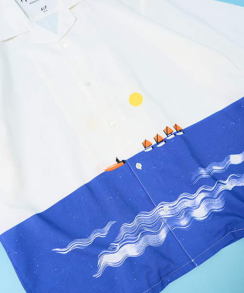 417 EDIFICE（フォーワンセブンエディフィス）の「【Alice Des】 オープンカラーシャツ（シャツ/ブラウス・メンズ・イエロー/ホワイト/ホワイト系その他/ブルー・MEDIUM/LARGE）」の7枚目の写真