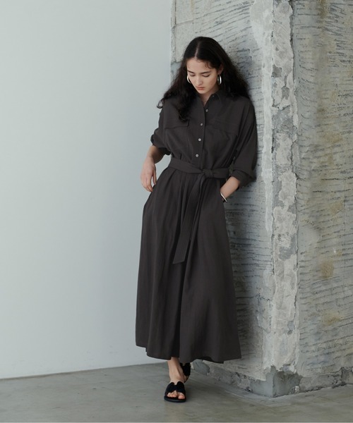 LARUTA（ラルータ）の「【LARUTA】R/麻ミリタリーシャツワンピース（ワンピース・レディース・ブルー系その他/スミクロ/カーキ・FREE）」の2枚目の写真
