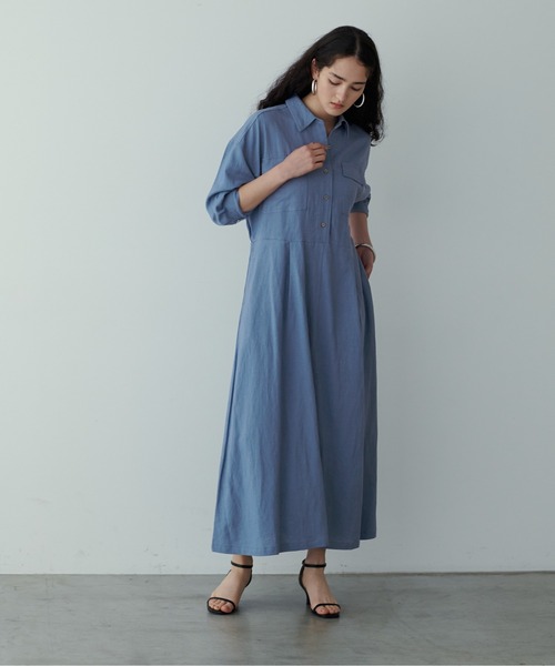LARUTA（ラルータ）の「【LARUTA】R/麻ミリタリーシャツワンピース（ワンピース・レディース・ブルー系その他/スミクロ/カーキ・FREE）」の11枚目の写真