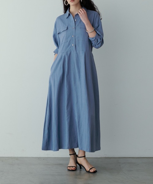 LARUTA（ラルータ）の「【LARUTA】R/麻ミリタリーシャツワンピース（ワンピース・レディース・ブルー系その他/スミクロ/カーキ・FREE）」の8枚目の写真