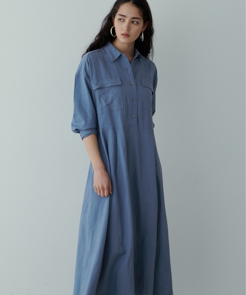LARUTA（ラルータ）の「【LARUTA】R/麻ミリタリーシャツワンピース（ワンピース・レディース・ブルー系その他/スミクロ/カーキ・FREE）」の12枚目の写真