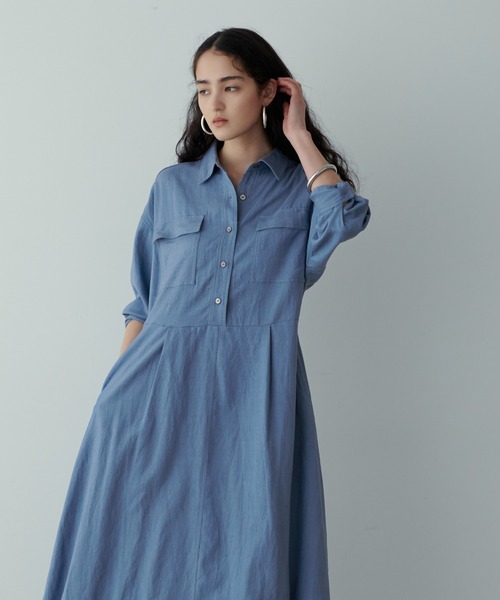 LARUTA（ラルータ）の「【LARUTA】R/麻ミリタリーシャツワンピース（ワンピース・レディース・ブルー系その他/スミクロ/カーキ・FREE）」の13枚目の写真
