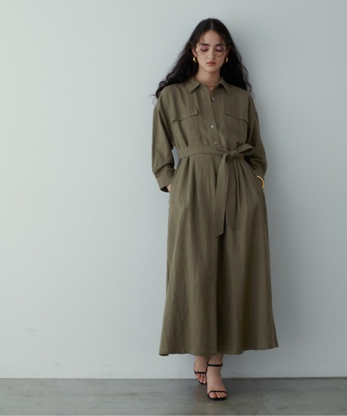 LARUTA（ラルータ）の「【LARUTA】R/麻ミリタリーシャツワンピース（ワンピース・レディース・ブルー系その他/スミクロ/カーキ・FREE）」の5枚目の写真