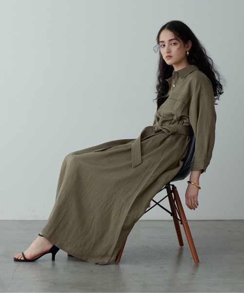 LARUTA（ラルータ）の「【LARUTA】R/麻ミリタリーシャツワンピース（ワンピース・レディース・ブルー系その他/スミクロ/カーキ・FREE）」の7枚目の写真