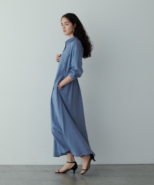 LARUTA（ラルータ）の「【LARUTA】R/麻ミリタリーシャツワンピース（ワンピース・レディース・ブルー系その他/スミクロ/カーキ・FREE）」の9枚目の写真