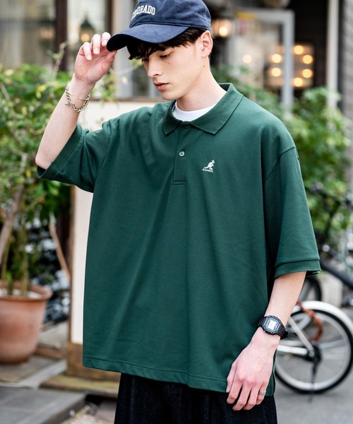 KANGOL（カンゴール）の「KANGOL カンゴール 別注コラボ 鹿の子クレリックワンポイント刺繍/オーバーサイズ半袖ポロシャツ（ポロシャツ・メンズ・ホワイト/ブラック/グレー/ネイビー/グリーン/ネイビー×ホワイト/ホワイト系/ホワイト×ブラック/ブラック×ホワイト/ブラック×ブルー・M/L/XL）」の8枚目の写真
