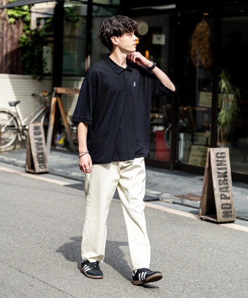 KANGOL（カンゴール）の「KANGOL カンゴール 別注コラボ 鹿の子クレリックワンポイント刺繍/オーバーサイズ半袖ポロシャツ（ポロシャツ・メンズ・ホワイト/ブラック/グレー/ネイビー/グリーン/ネイビー×ホワイト/ホワイト系/ホワイト×ブラック/ブラック×ホワイト/ブラック×ブルー・M/L/XL）」の22枚目の写真