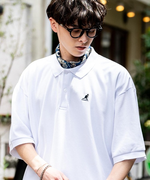 KANGOL（カンゴール）の「KANGOL カンゴール 別注コラボ 鹿の子クレリックワンポイント刺繍/オーバーサイズ半袖ポロシャツ（ポロシャツ・メンズ・ホワイト/ブラック/グレー/ネイビー/グリーン/ネイビー×ホワイト/ホワイト系/ホワイト×ブラック/ブラック×ホワイト/ブラック×ブルー・M/L/XL）」の12枚目の写真