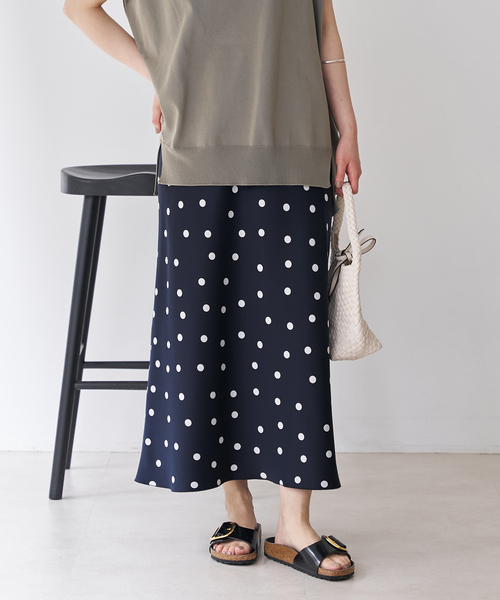 24SS　美品　イエナ　ドットバイヤス　サテンスカート　ロング　ネイビー　34 24SS 美品 イエナ ドットバイヤス サテンスカート ロング