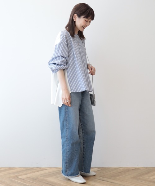 セール】異素材バックタックドッキングプルオーバー（Tシャツ
