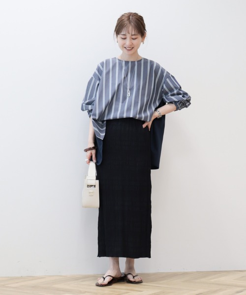 AMERICAN HOLIC(アメリカンホリック)の「異素材バックタックドッキングプルオーバー(Tシャツ/カットソー・レディース・オフホワイト/ストライプ/ネイビー/ブラック・L/M)」の11枚目の写真