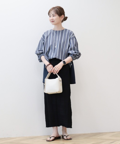 AMERICAN HOLIC(アメリカンホリック)の「異素材バックタックドッキングプルオーバー(Tシャツ/カットソー・レディース・オフホワイト/ストライプ/ネイビー/ブラック・L/M)」の14枚目の写真