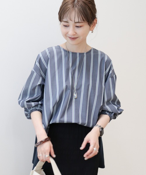 AMERICAN HOLIC(アメリカンホリック)の「異素材バックタックドッキングプルオーバー(Tシャツ/カットソー・レディース・オフホワイト/ストライプ/ネイビー/ブラック・L/M)」の9枚目の写真