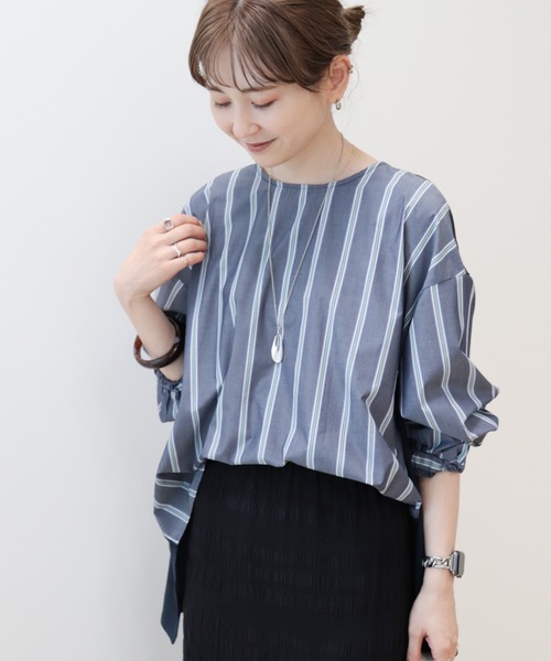 AMERICAN HOLIC(アメリカンホリック)の「異素材バックタックドッキングプルオーバー(Tシャツ/カットソー・レディース・オフホワイト/ストライプ/ネイビー/ブラック・L/M)」の10枚目の写真