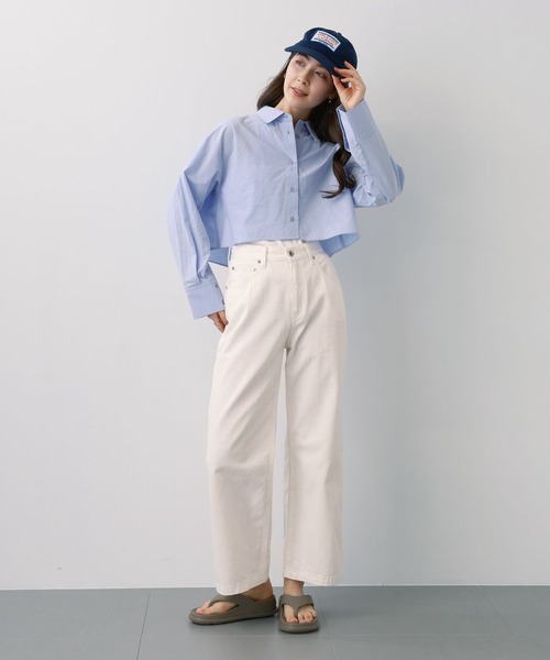 saloon（サルーン）の「SALOON(サルーン)/ショート丈長袖シャツ（シャツ/ブラウス・レディース・ブルー/ホワイト/ブラック・FREE）」の10枚目の写真