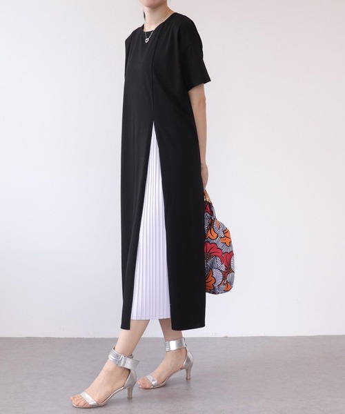 Three Four Time(スリーフォータイム)の「『2枚セット』サイドスリットワンピース×プリーツワンピース(ワンピース・レディース・ブラック/ブルー/グリーン・FREE)」の3枚目の写真