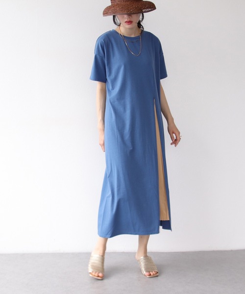 Three Four Time(スリーフォータイム)の「『2枚セット』サイドスリットワンピース×プリーツワンピース(ワンピース・レディース・ブラック/ブルー/グリーン・FREE)」の4枚目の写真